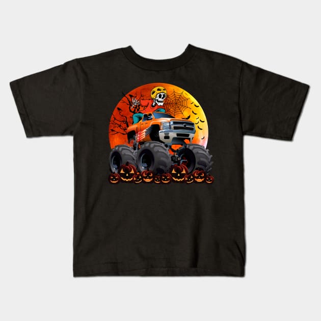 Skeleton Monster Truck Moon Candy Toddler Boys Halloween Kid Kids T-Shirt by Rene	Malitzki1a